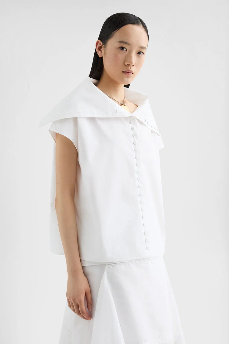 Cotton Poplin Caped Top