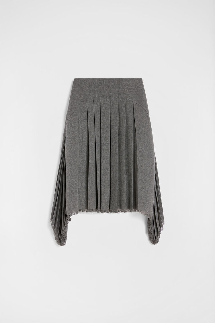 Wool Canvas Pleated Skirt