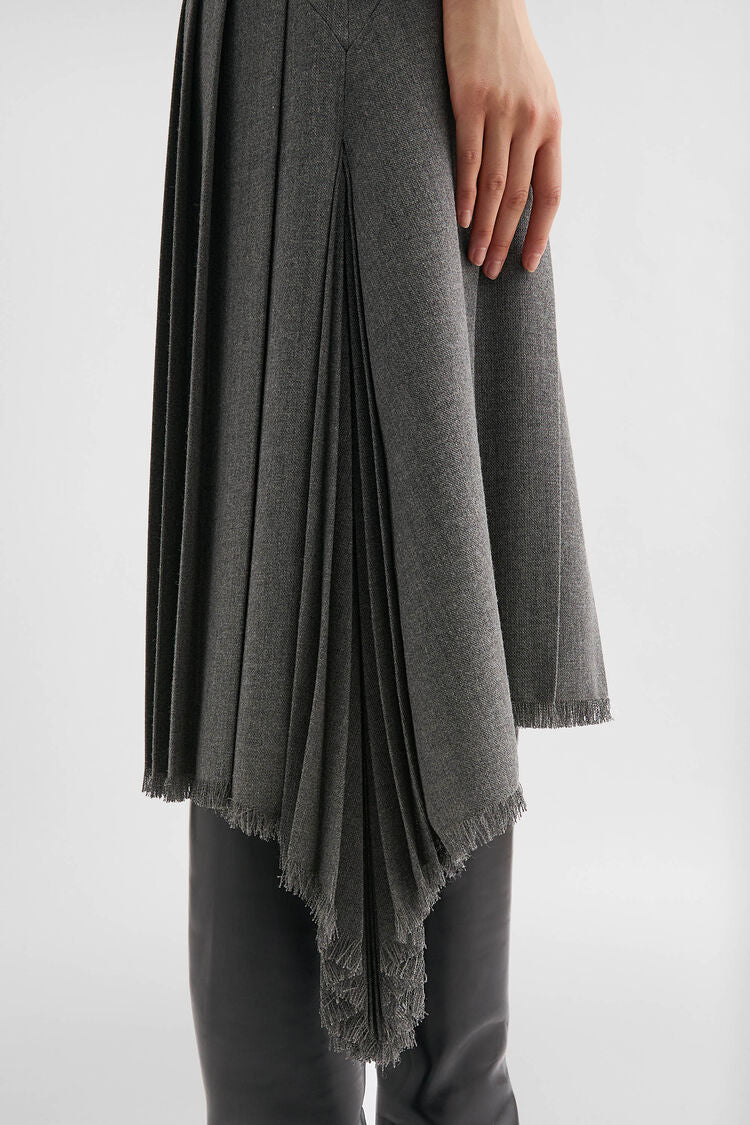 Wool Canvas Pleated Skirt