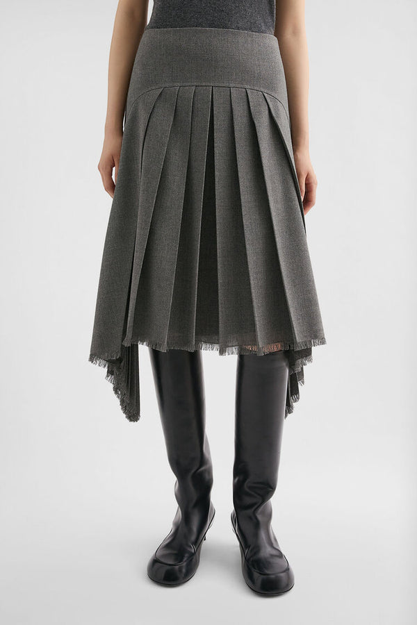 Wool Canvas Pleated Skirt