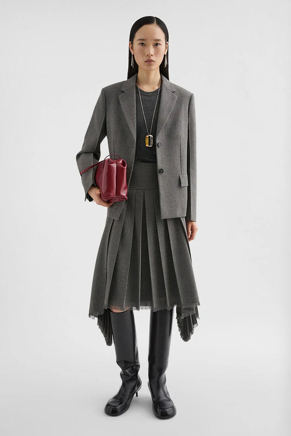 Wool Canvas Pleated Skirt