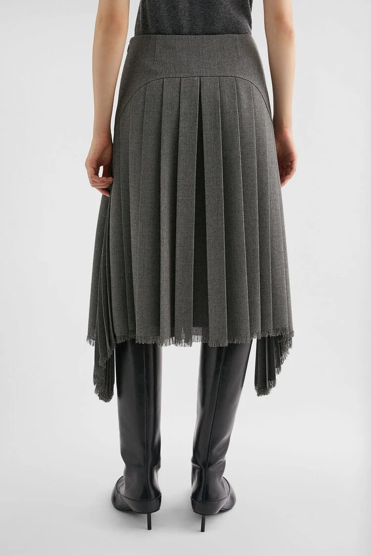 Wool Canvas Pleated Skirt