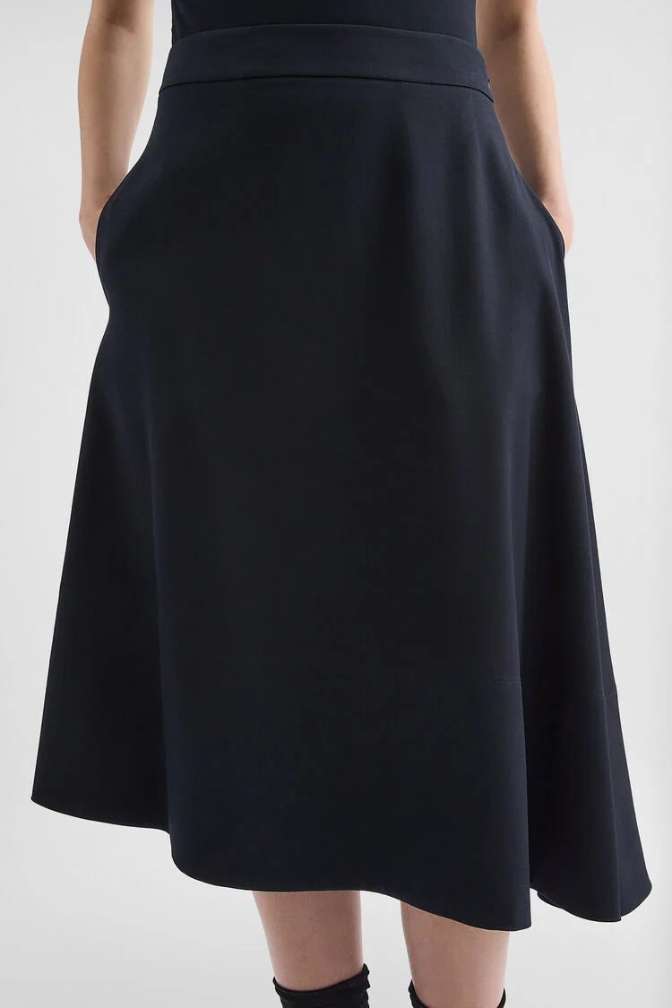 Lightweight Wool Gabardine Asymmetrical Skirt