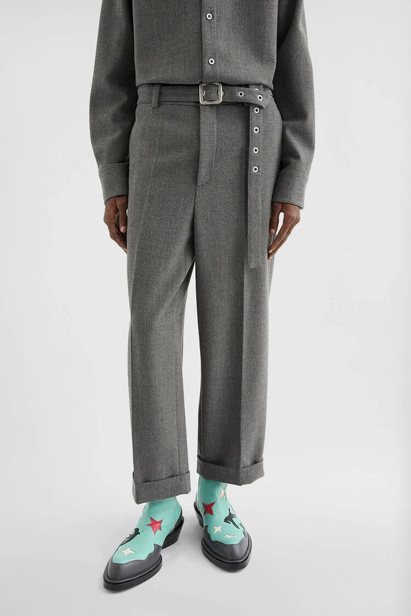 Wool Canvas Belted Trousers
